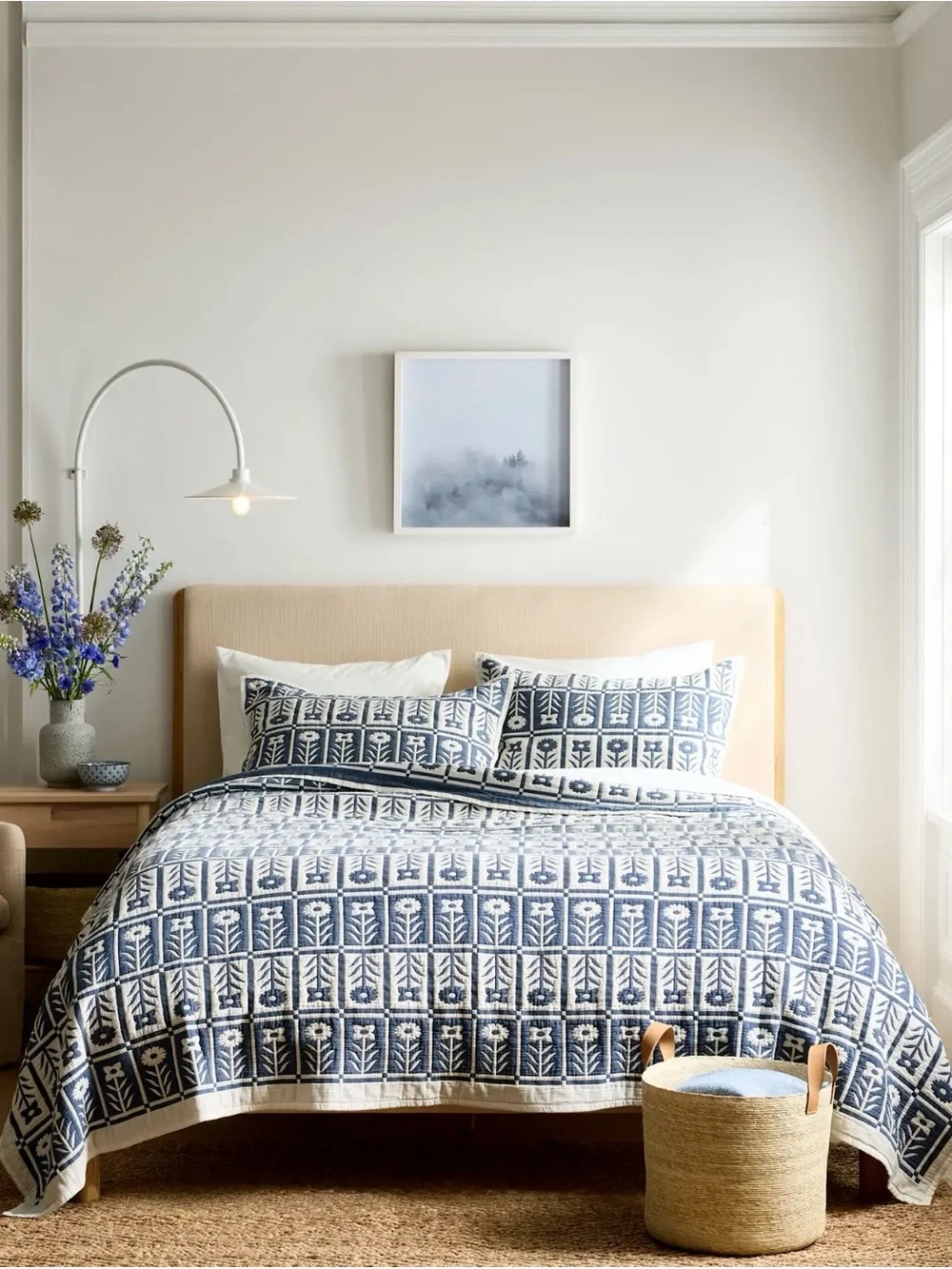 Glacier Blue Organic Cotton Jacquard Floral Sham Set - Retail $70